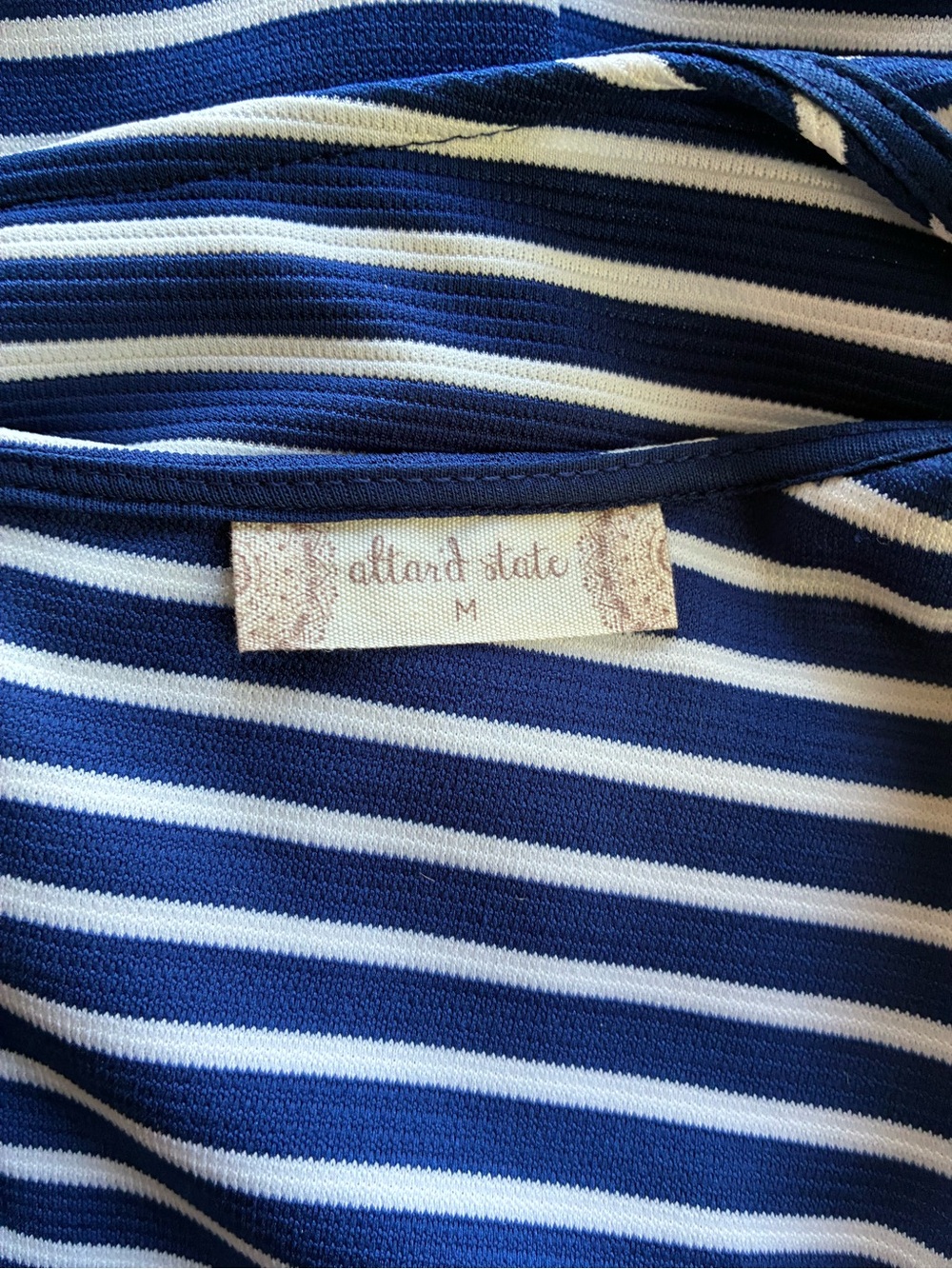 Altar'd State Navy and White Striped Fit-and-Flare Dress with Bell Sleeves - Picture 6 of 6
